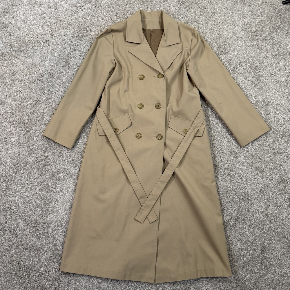 Sears Trench Coat Tan Women 10 Double Breasted‎ Belted Long Vintage Classic